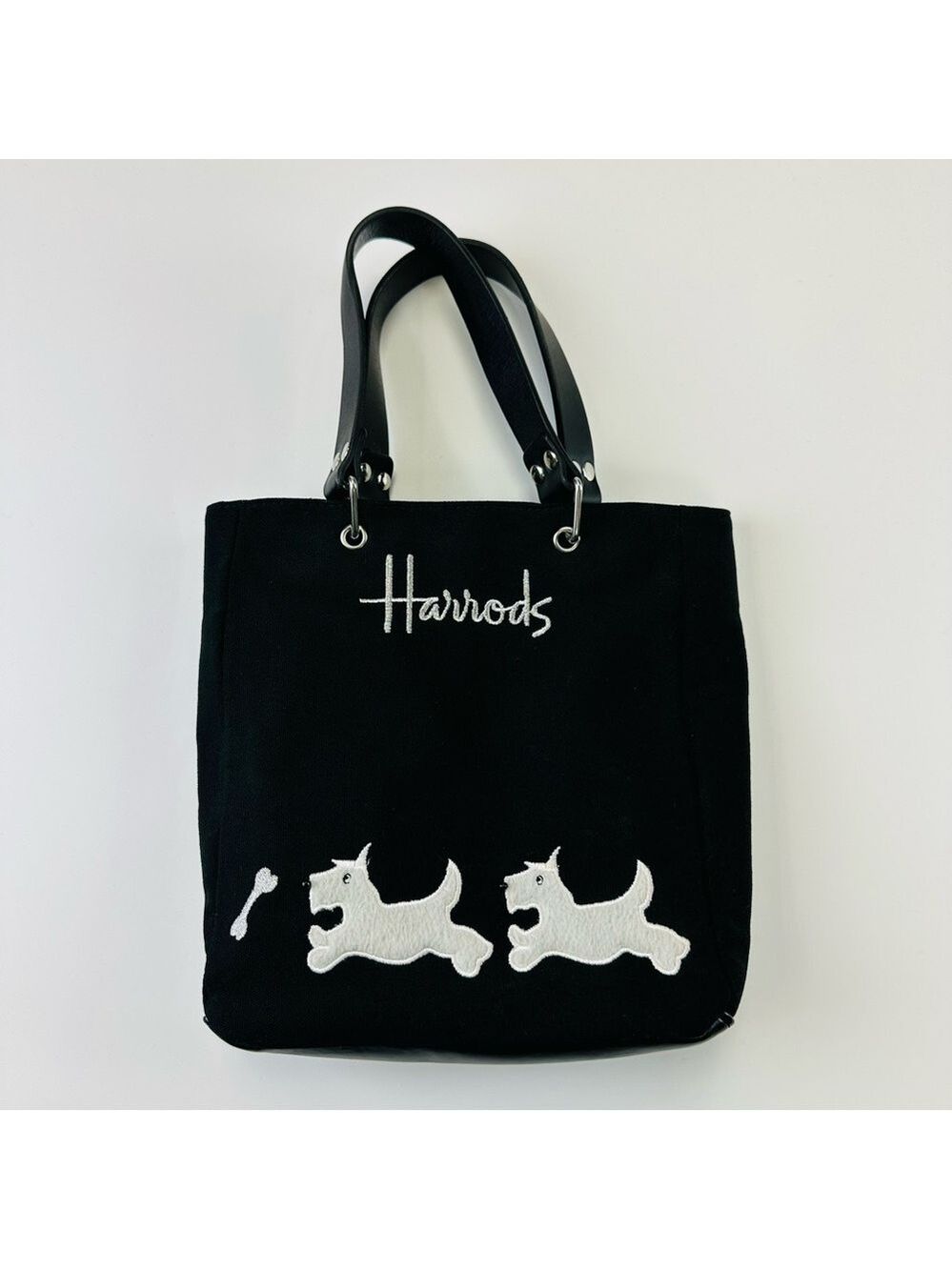 Harrods Scottie Dog Mini Tote canvas double handle zip top Knightsbridge bag